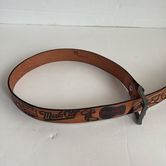 Brown leather Music City Nashville TN belt silver buckle boots cowboy guitar main image 11